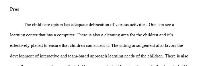 Discuss the possible “pros and cons” of each child care option you viewed.