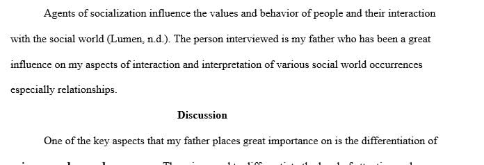 Discuss the role that individual played as an agent of socialization