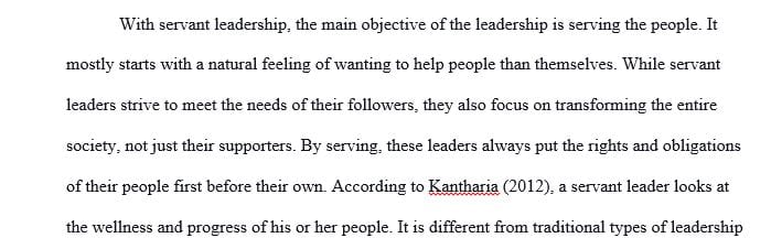 Examine how the principles of servant leadership are evident in that chosen culture and in that chosen religion.