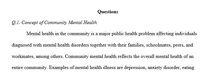 Explain and give some examples of the concepts of community mental health