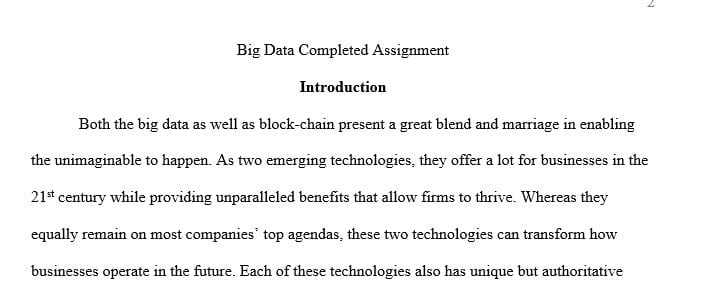 Highlight 5 emerging concepts that are exploring the use of Blockchain and Big Data. 