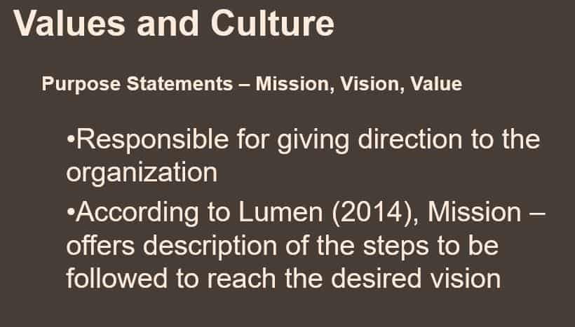 Prepare a 10 slide PowerPoint presentation that examines the significance of an organization's culture and values