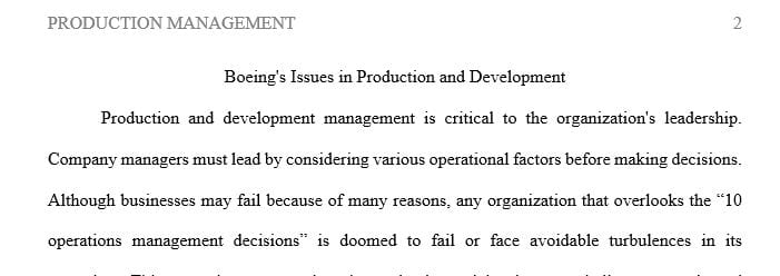 Analyze an aviation or aerospace industrial management issue related to production operations management