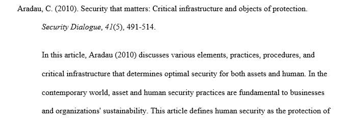 Conduct a literature review on security practices related to human and property assets