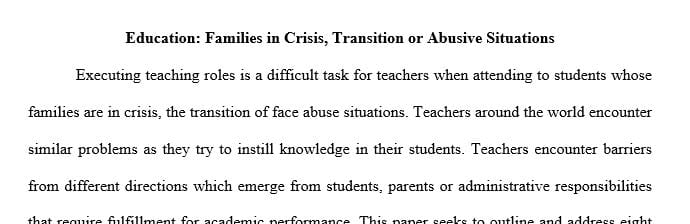 Create a digital presentation of 15-20 slides that would be used in a teacher in-service about families in crisis