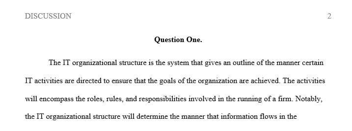 Define the IT organizational structure and how the IT organizational structure impacts culture and change management practices.