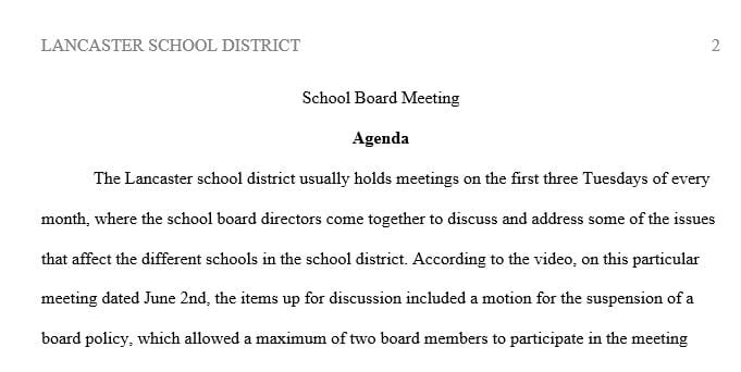 Describe each item addressed at the board meeting.