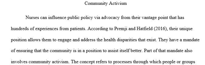 Describe the key concepts underlying community activism and give examples of how each of these concepts applies to a specific context.