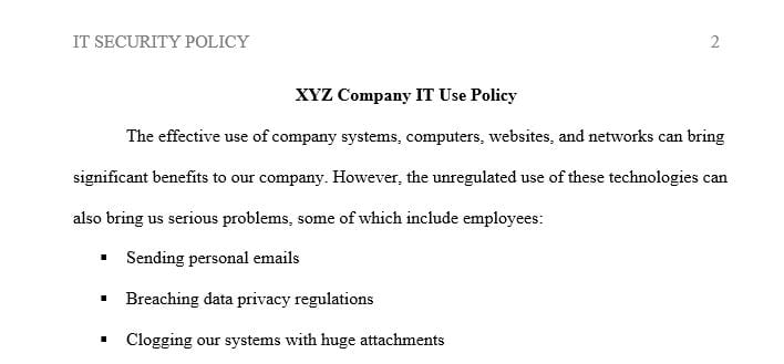 Develop a computer and internet security policy for the organization 