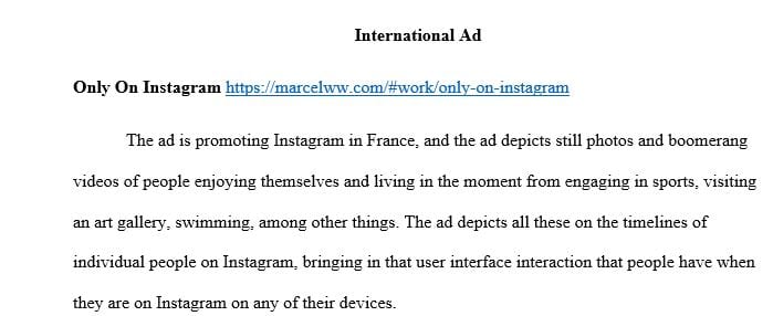 Discuss whether you think that advertisement would work well here in the United States and why why not.