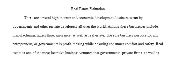 Evaluate the different valuation options for real estate