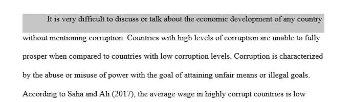 Explain the correlation between the amount of corruption in a country and economic development