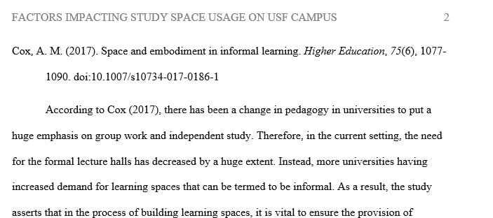 Factors impacting study space usage on USF campus