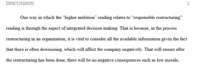 How does the Higher Ambition reading relate to the Responsible Restructuring reading