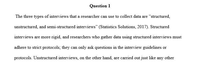 Identify the various types of interviews used by researchers to gather data from a sample population.