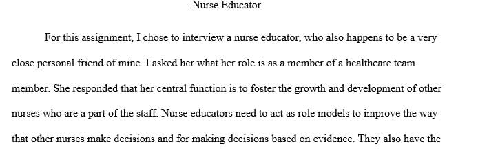 Interview a fellow peer in your class who works in a different health discipline than you.