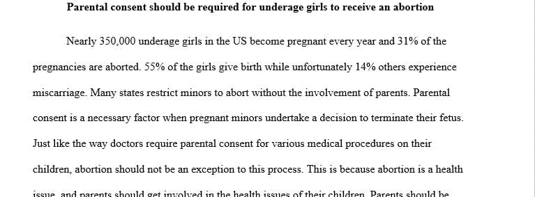Parental consent should be required for underage girls to receive and abortion