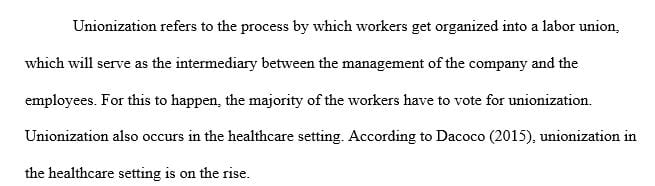 Reflect on your own personal experiences research and understanding of unionization in health care.
