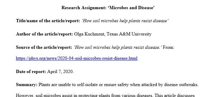Research and review one article or report on the specified topic or issue related to Biology indicated.