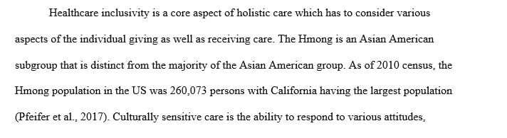 Select a culture, religion or ethnicity that requires specific health care accommodations.