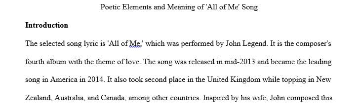 Select a song one with lyric and analyze its poetic elements and poetic meaning.