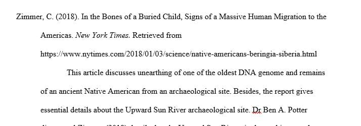 Select an article and provide an annotation about the archaeological site and research.