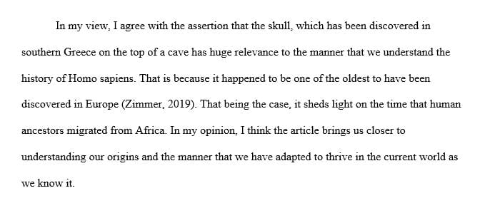 The news article I chose was "A Skull Bone Discovered in Greece May Alter the Story of Human Prehistory
