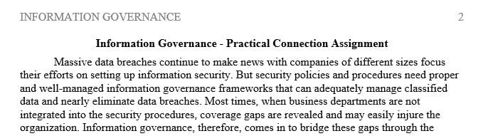 Topic: Information Governance – Practical Connection Assignment