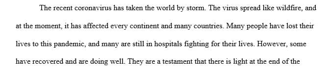 Write a 2-3 page memoir reflecting on how knowledge of the Covid19 virus