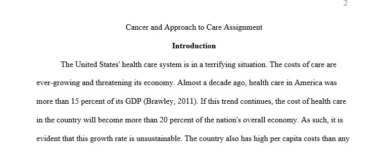 Write a paper (1750-2000 words) on cancer and approach to care based on the utilization of the nursing process.