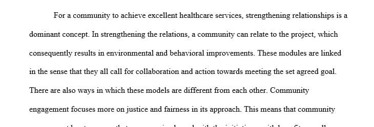 Compare and contrast the key concepts and principles of community engagement community organizing and community building