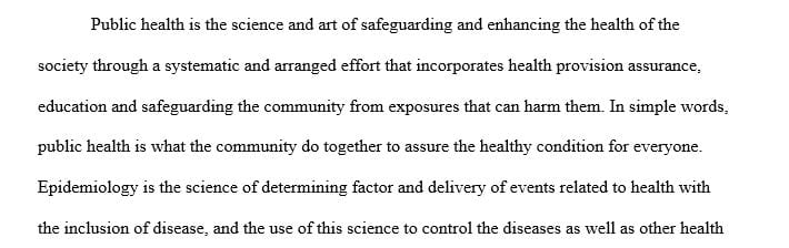 Define epidemiology and public health as you understand them from your web research.