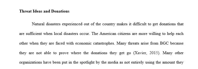 Discuss the threat to donations caused by the organization's focus on the victims of natural disasters