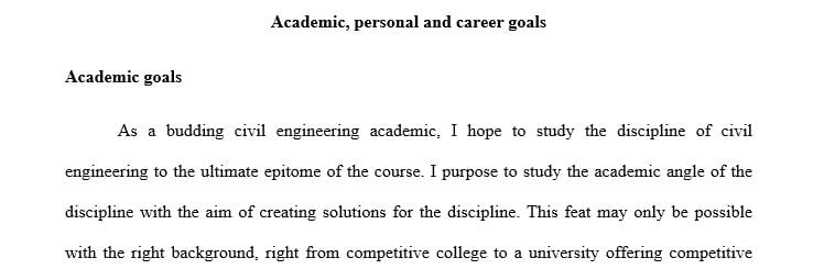 Essay describing your academic personal and career goals.