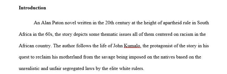 Need a Literary Analysis essay from Cry the Beloved Country