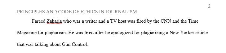 Review the principles and code of ethics of Journalism.