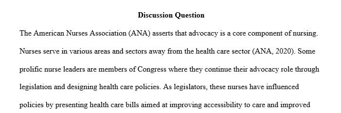 Choose a legislator on the state or federal level who is also a nurse and discuss the importance of the legislator