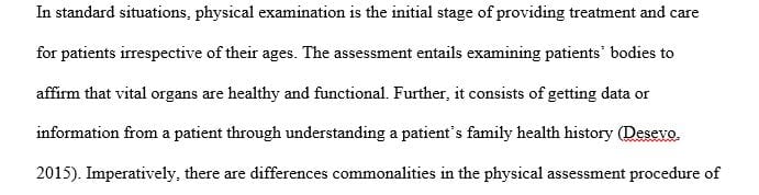 Compare the physical assessment of a child to that of an adult.
