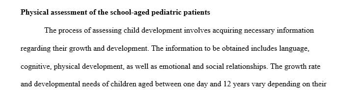 Compare the physical assessments among school-aged children.