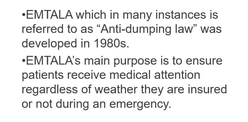 Complete an 8-10 slide presentation on either EMTALA, Anti-Kickback, or the STARK Law.
