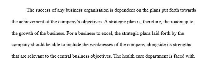 Create a 1,050 word strategic plan for your place of employment or a company with which you are familiar.