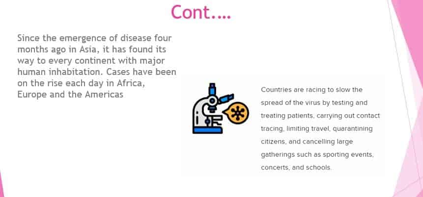 Create a professional business presentation is about How the corona virus pandemic has impacted the travel industry