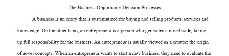 Describe the business opportunity decision processes