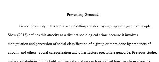 Develop a model for genocide prevention based on everything you have learned so far.