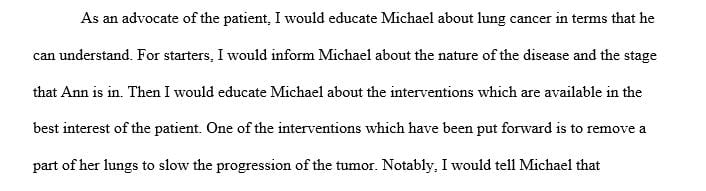 How would you respond to Michael and serve as advocate for your patient