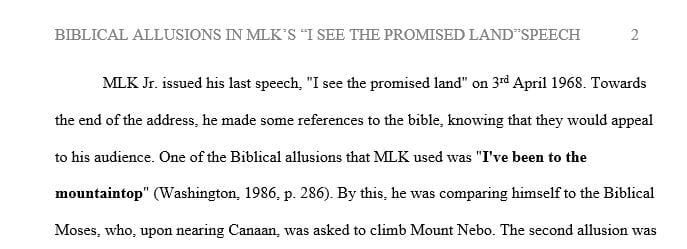 Identify and explain three examples of biblical allusions used by MLK, Jr.