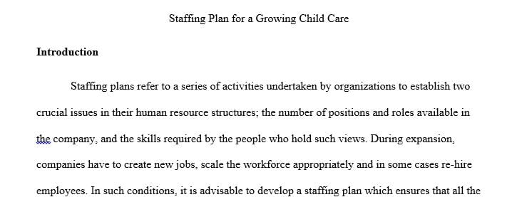 Identify two (2) types of staffing models that could apply to your chosen scenario and determine which model