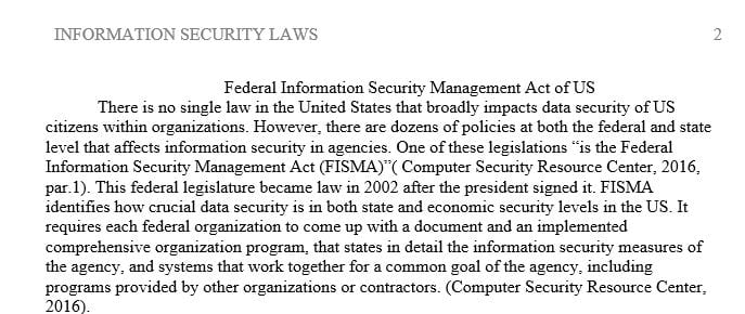Locate 2 laws that impact information security in an organization.
