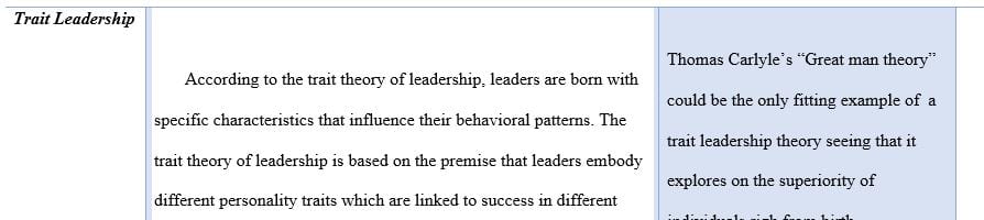 Research the following five leadership theories and include these in your matrix