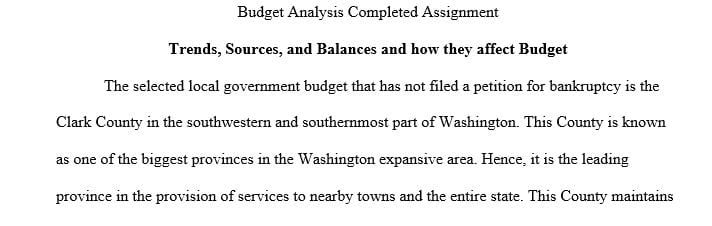 Select a local government budget that has not filed a petition for bankruptcy.